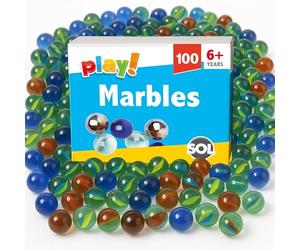 SOL 100pk Glass Marbles for Kids, Traditional Cat’s Eye Marble in Assorted Colours, Durable Classic Toys for Indoor and Outdoor Games, Party Bag Fillers, Arts, Crafts and Creative Play Age 6+