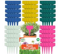 SOL 100pk Plastic Coloured Plant Labels for Outdoor, 10cm x 6cm Multicolour T Plastic Plant Label for Naming Plants, Durable Garden Tags, Reusable Seed Markers, Flexible & Easy to Insert & Write On