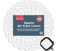 SOL 100Pk Square Air Fryer Liners, 8.5 Inch Perforated Parchment Paper, Greaseproof Non-Stick Liner Sheets