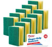 SOL 10Pk Finger Grip Scourers Heavy Duty Kitchen Sponges Non Scratch Design Ergonomic Grip For Pots Pans Dishes And Household Surfaces