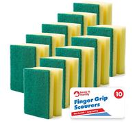 SOL 10pk Finger Grip Scourers, Heavy Duty Kitchen Sponges Washing Up Scourer, Non-Scratch Design, Ergonomic Grip for Comfortable Cleaning, Perfect for Pots, Pans, Dishes, and Household Surfaces