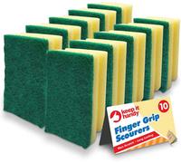 SOL 10pk Finger Grip Scourers, Heavy Duty Kitchen Sponges Washing Up Scourer, Non-Scratch Design, Ergonomic Grip for Comfortable Cleaning, Perfect for Pots, Pans, Dishes, and Household Surfaces