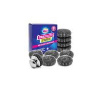 SOL 10pk Stainless Steel Scourer with Handle ? Heavy Duty Kitchen Scrubber with 9 Refill Balls for Pots & Pans