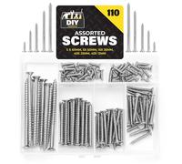 SOL 110pk Assorted Screws 1.5cm 2.5cm 3.5cm 5cm 6cm Organised Storage Case Mixed Steel Self-Tapping Countersunk Flat Head Screws for DIY Repairs Home Workshop Projects