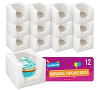 SOL 12 Pack Of Individual Cupcake Boxes 9Cm X 9Cm X 9Cm Square White Card Boxes With Clear Window