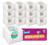 SOL 12 Pack of Individual Cupcake Boxes - 9cm x 9cm x 9cm - Square White Card Boxes with Clear Window - Perfect for Muffins, Cup Cakes, Parties, Events, Weddings, Home Baking