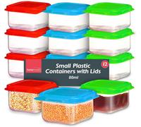 SOL 12 Small Plastic Containers With Lids 80Ml - Stackable Small Food Containers 6X6X4Cm - Airtight Colourful Small Storage Containers