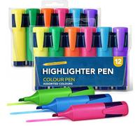 SOL 12pk Markers & Highlighters Pens Multipack for Creative Art, Bright Fluorescent Ink Chisel Tip Marker for Office & Study Use, Non-Bleed, Quick Drying for Planner, Diaries & Highlighting Key Points