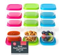 SOL 12 Pack Small Plastic Containers with Lids 80ml - 6cm x 6cm x 3.5cm - Mini Kitchen Storage Small Tub with Lids - Stackable & Airtight Storage for Lunch Boxes, Food, Snacks and More