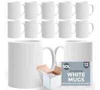 SOL 12pk White Mugs - 11oz 100% Lead & Cadmium Free Stoneware Coffee & Tea Mugs - Perfect for Kitchens, Restaurants & Cafes, Great Gift Idea