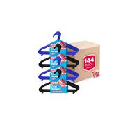 SOL 144pk Coat Hangers Assorted Colours, Strong Plastic Clothing Coathangers Heavy Duty for Adult Wardrobe Organisation