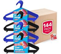 SOL 144pk Coat Hangers Assorted Colours, Strong Plastic Clothing Coathangers Heavy Duty for Adult Wardrobe Organisation, Durable Hangars Slim Space Saver and Keeps Clothes Neat Solution