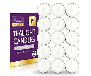 SOL 15pk White Unscented Tea Light Candles Long Burning - 3.5 Hour Burn Time, Ideal for Home, Relaxation, Spa, Massage, Romantic Dinners, Weddings & Anniversaries, Festive Decor, DIY & Cosy Evenings