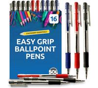 SOL 16 Retractable Ballpoint Pens Set - 4 Red, 4 Blue And 8 Biro Pens Black Ink - Biros Multipack Black & Biro Pen Coloured Pens