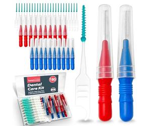 SOL 160pcs Green Interdental Brushes & 20pcs Red and Blue Floss Picks, Small Toothbrush for Inbetween Teeth, Tooth Flossing Sticks and Inter Dental Toothpicks, Designed for Gentle Human Oral Hygiene