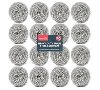SOL 16pk Heavy Duty Spiral Steel Scourers, 6cm Metal Scourer Durable, Rust-Resistant, Reusable Cleaning Pads, Tough on Grease & Grime, Perfect for Cleaning Pots, Pans, Grills, Ovens & Tough Stains