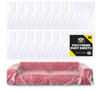 SOL 16Pk Plastic Dust Sheets For Decorating 3.6M X 2.7M, Large Dust Sheets For Furniture, Dust Sheet Plastic Sheets For Painting, Dust