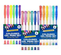 SOL 18pk Coloured Gel Pens Set - 18 Glitter, Neon & Metallic Colours | Glitter Gel Pens featuring glitter, neon & metallic finishes,18 stunning shades that add sparkle & depth to creative project