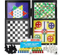 SOL 1Pk 4-In-1 Travel Games, Mini Magnetic Board With Snakes And Ladders, Chess, Flying Chess And Checkers, Pocket-Sized For Kids