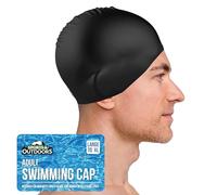SOL 1pk Adults Swimming Cap, Men Large to XL Black Silicone Waterproof Swim Hat, Designed for Larger Heads and Long Hair, Comfortable Fit, Keeps Hair Dry for All Water Activities