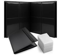 SOL 1pk Black Trading Card Binder with 100pk Extra Protector Leaves, TCG 4 Pocket Holder for 96 Cards, PVC-Free, 9.6cm x 7cm, Secure Album Folder for Collection, Display and Tournaments Accessories