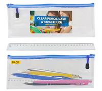 SOL 1pk Clear Pencil Case for Exams with 30cm Ruler, Large Pencil Case Clear Transparent, Durable, Spacious Design, Ideal for Stationery, School Supplies, Exam Use & Organizing Pens & Tools