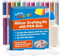 SOL 1Pk Glitter Art Crafting Bundle With 10 Glitter Tubes 1 Pva Glue And 10 Glue Spreaders For Kids Crafting Scrapbooking Card Making