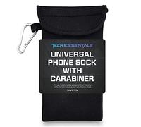SOL 1pk Universal Mobile Phone Pouch with Carabiner, 10cm x 17cm Black Neoprene Sock, Shock and Scratch Resistant Case, Thermal Sleeve for Devices up to 6.7 Inches, Secure Fit for All Makes and Models