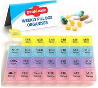 SOL 1Pk Weekly Pill Box Organiser 7 Day 4 Times A Day Colourful Compartments Large Storage With Easy Lift Lids Travel Friendly