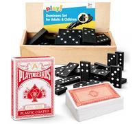 SOL 2 Pack Playing Cards and 28pk Dominoes Set for Adults or Children, Mini Plastic UK Deck Multipack, Waterproof Poker, Dominos in Wooden box, Cool Traditional Funny Game with Family and Friends