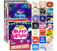 SOL 20pk Birthday Cards for Men Multipack & 20pcs Envelopes - 15x15cm Assorted Men Birthday Card - Thoughtful Messages, Durable, Elegant Designs, Perfect for Special Celebrations and Creating Memories