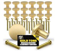 SOL 20pk Gold Brass Round Cabinet Knobs - Elegant Kitchen Cupboard Handles | Rust resistant finish, includes matching screws, for wardrobes, drawers and furniture restoration