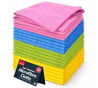 SOL 20pk Microfibre Cleaning Cloths 28x28cm - Lint Free Reusable Cloths | Four colour coded cloths for kitchen, bathroom, glass and furniture, quick drying machine wash