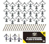 SOL 21pk Screws and Wall Plugs Set 36mm x 30mm Rawl Plugs 50mm x 6mm Fasteners for Masonry Concrete Brick Fixing Durable Anchors DIY Installation Home Repair Mounting Support