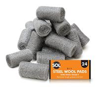 SOL 24pk Steel Wool Pads - Fine Wire Wool for Cleaning, Polishing & Sealing Small Holes - Grade 0 Steel Wool for Metal, Wood & DIY Projects