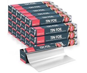 SOL 24pk Tin Foil 192m in Total - 8m x 29cm Large Size - Non-Stick Tin Foil for Wrapping, Grilling, BBQ & Baking - Heavy-Duty Silver Cooking Foil with Cutter