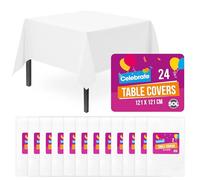 SOL 24pk White Table Cloth Party 121x121cm Plastic Cover Tablecloth Disposable for Parties - Heavy Duty Spill Protection - Opaque Design for Weddings, Buffets, Catering, Gender Reveals & Events