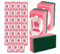 SOL 27pk Sponge Refill Heads for Liquid Handle Brush - Dishmop Style Washing Up Scrubber Refills with Pink & Green Scourer & White Plastic Base, 3 x 9pk Packs for Kitchen Dish Cleaning & Daily Use
