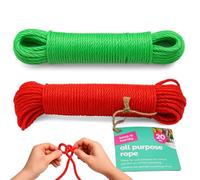 SOL 2pk 20m All Purpose Rope Durable Multipurpose Cord for Camping DIY Garden Laundry Line Outdoor Tasks Strong Polypropylene Line for Home Travel Utility Securing Bundling Hanging General Use