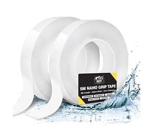 SOL 2pk 5M Nano Grip Tape Double Sided Tape Heavy Duty No Nails Adhesive Extra Strong Wall Strips for Home Office DIY Mounting Hanging Picture Hooks Decoration Easy Apply Removable