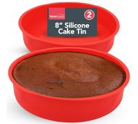 SOL 2pk 8 Inch Silicone Cake Moulds for Baking Flexible Cake Tin Non Stick Bakeware Easy Release Heat Resistant Reusable Round Baking Pans for Desserts Sponges Home Kitchen Use