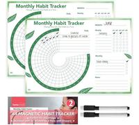 SOL 2Pk A4 Magnetic Habit Tracker Reusable Dry Erase Calendar For Daily Routines And Monthly Progress Whiteboard Planner With 2 Pens