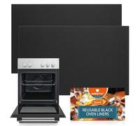 SOL 2pk Black Oven Liners 32 x 50cm - Non Stick Mats | Catches drips, grease and crumbs in electric, gas and fan ovens, easy clean reusable kitchen protector sheets