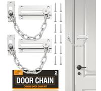 SOL 2pk Chrome Door Chains for Front Door Lock Security Restrictor Chain for Home Safety Durable Metal Hardware for Property Protection Tamper Resistant Sliding Latch Easy Install Screws Included
