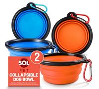 SOL 2Pk Collapsible Dog Bowl Adjustable Clip Travel Bowl Foldable Food And Water Bowl With Carabiner Lightweight Durable Compact