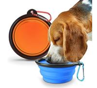 SOL 2pk Collapsible Dog Bowl, Portable Silicone Adjustable Clip Dog Travel Bowl, Foldable Food & Water Bowl with Carabiner Clip for Outdoor Pet Pups Use, Lightweight, Durable Compact Design Easy Carry