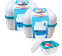 SOL 2pk Denture Bath Box, False Teeth Pot Container with Lid for Braces, Retainers, Gum Shields Dental Storage, Portable Cleaning Case, Compact Design, Ideal for Home or Travel Use, Durable and Secure
