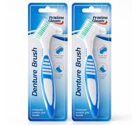 SOL 2pk Denture Brush - Dual Angled Heads with Soft Bristles for Hard-to-Reach Areas, Ideal Oral Hygiene Solution for False Teeth and Oral Appliance, Comfortable, Non-Slip Grip Handle Retainer Cleaner