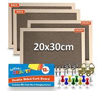 SOL 2pk Double Sided Pinboard Cork Board with Pins, Screws & Hangers, Portable & Lightweight A4 Cork Board for Home & Office Use, Easy to Install, Pin-Friendly Surface for Photos, Memos & Art Project