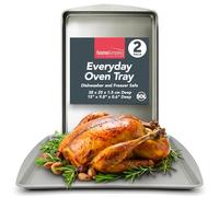 SOL 2pk Everyday Oven Tray - 38x25cm Non-Stick Stainless Steel Roasting and Baking Trays - Heavy-Duty Cookware for Everyday Meals - Dishwasher Safe - Oven and Freezer Friendly